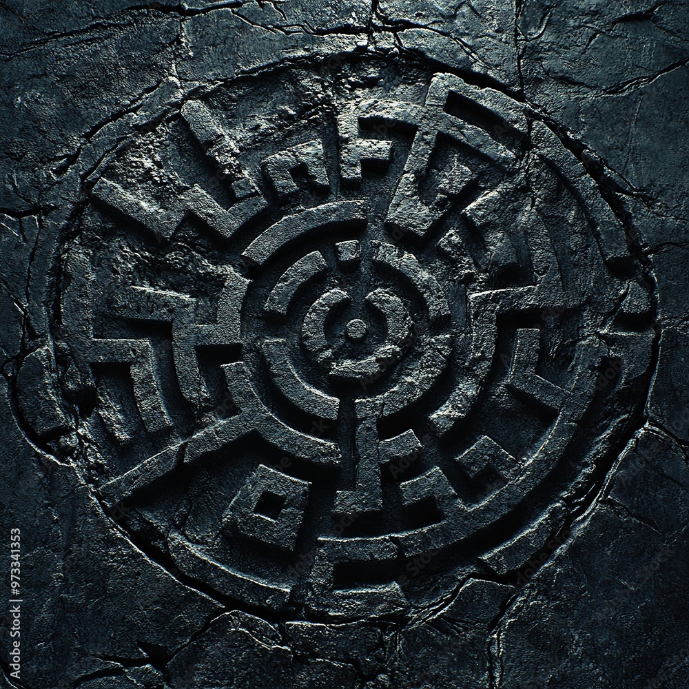 a strange symbol of a maze carved into stone a strange symbol of a maze carved into stone