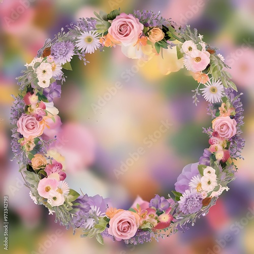 Beautiful pastel floral border beautiful blurred background (shallow depth of field)