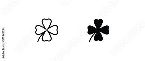 Leaf clover icon. Saint patrick . Ecology. Good luck. Clover lucky line and flat icons set, editable stroke isolated on white, linear vector outline illustration, symbol logo design style