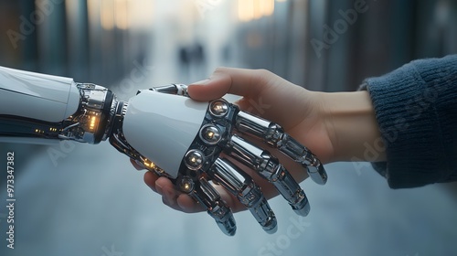 robot handshake human, artificial intelligence digital transformation 