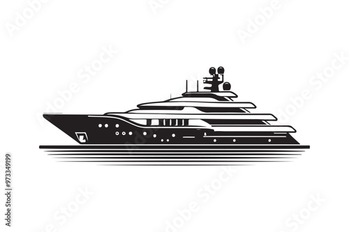 Mega Yacht Silhouette Vector Illustration for Nautical Designs