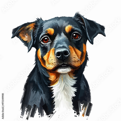 Cheerful dog oil painting with a humorous expression , funny, cheerful, dog, oil painting, humor, colorful, art, pet. black and brown color cute dog editable vector illustration. Dog digital art