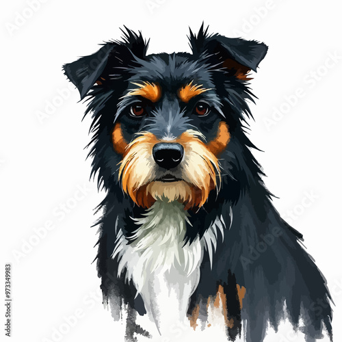 Cheerful dog oil painting with a humorous expression , funny, cheerful, dog, oil painting, humor, colorful, art, pet. black and brown color cute dog editable vector illustration. Dog digital art