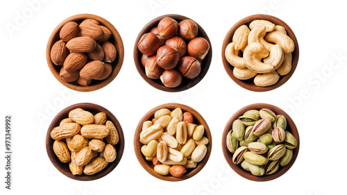 a group of bowls of nuts