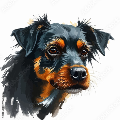 Cheerful dog oil painting with a humorous expression , funny, cheerful, dog, oil painting, humor, colorful, art, pet. black and brown color cute dog editable vector illustration. Dog digital art