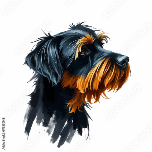 Cheerful dog oil painting with a humorous expression , funny, cheerful, dog, oil painting, humor, colorful, art, pet. black and brown color cute dog editable vector illustration. Dog digital art