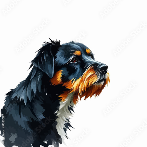 Cheerful dog oil painting with a humorous expression , funny, cheerful, dog, oil painting, humor, colorful, art, pet. black and brown color cute dog editable vector illustration. Dog digital art