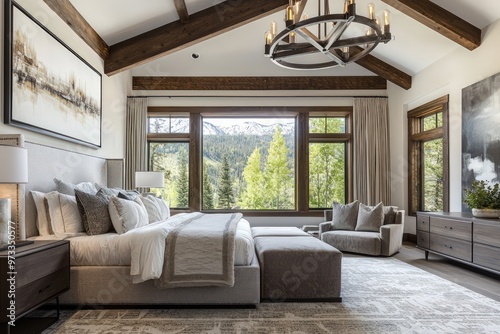 A luxurious master bedroom nestled in a Colorado mountain home, reflecting serene elegance.