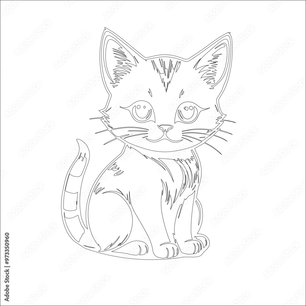 Black ink Illustration of a cat for a children coloring book age between 3-6, outlined, vector style Black ink Illustration of a cat for a children coloring book age between 3-6, outlined, vector style