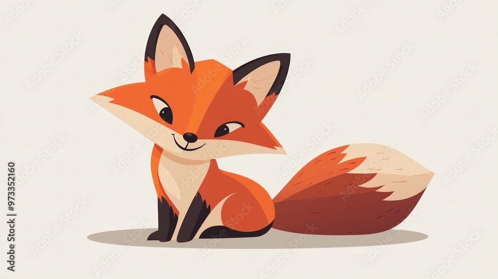 Obraz premium A red fox cartoon, showcasing a cute and whimsical depiction of wildlife in a playful and approachable illustration style.
