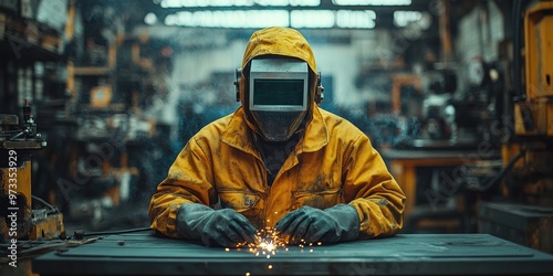 An individual in welding attire performs detailed welding tasks, showcasing skill and precision with intense light and sparks