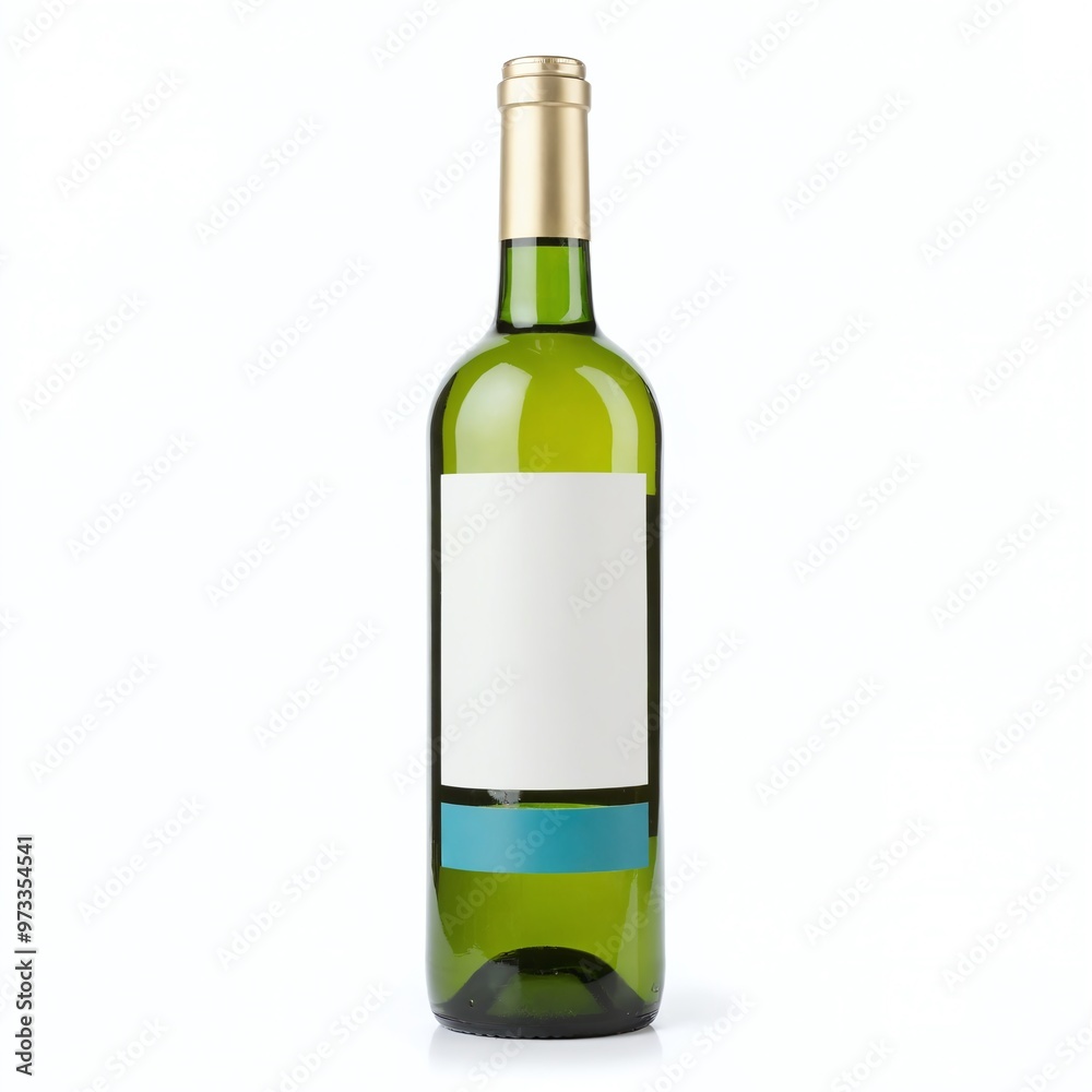 A minimalist green wine bottle with a blank label placed against a light background, showcasing its elegant shape and design