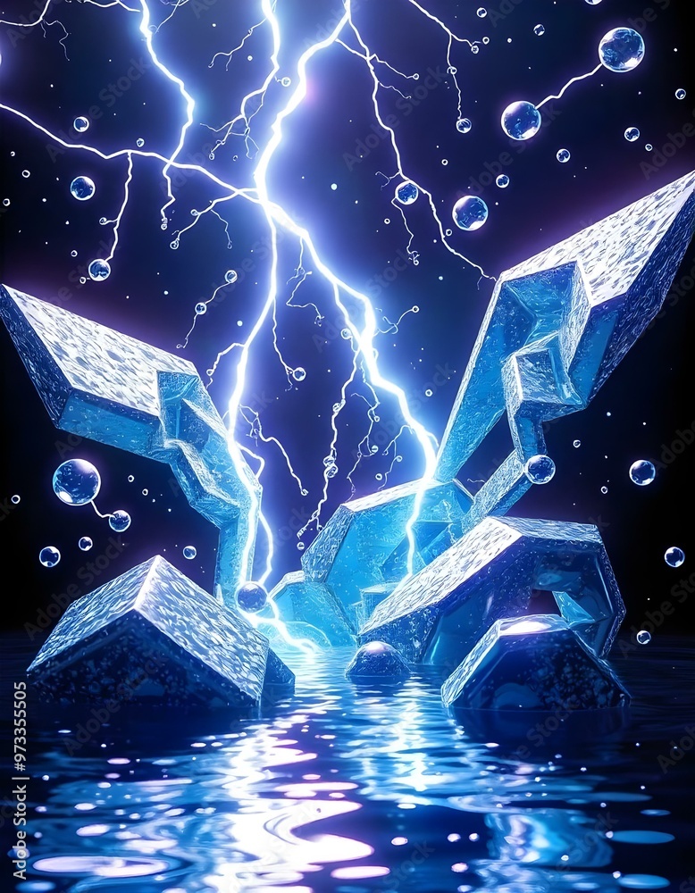 wallpaper for mobile or social media post , thunder, droplets, water and 3D shapes wallpaper for mobile or social media post , thunder, droplets, water and 3D shapes
