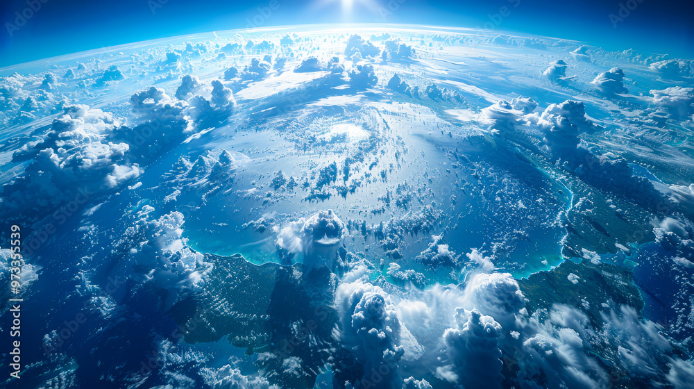 A breathtaking view of Earth from space, showcasing swirling clouds and vibrant blue oceans. sunlight illuminates atmosphere, creating serene and awe inspiring scene A breathtaking view of Earth from space, showcasing swirling clouds and vibrant blue oceans. sunlight illuminates atmosphere, creating serene and awe inspiring scene