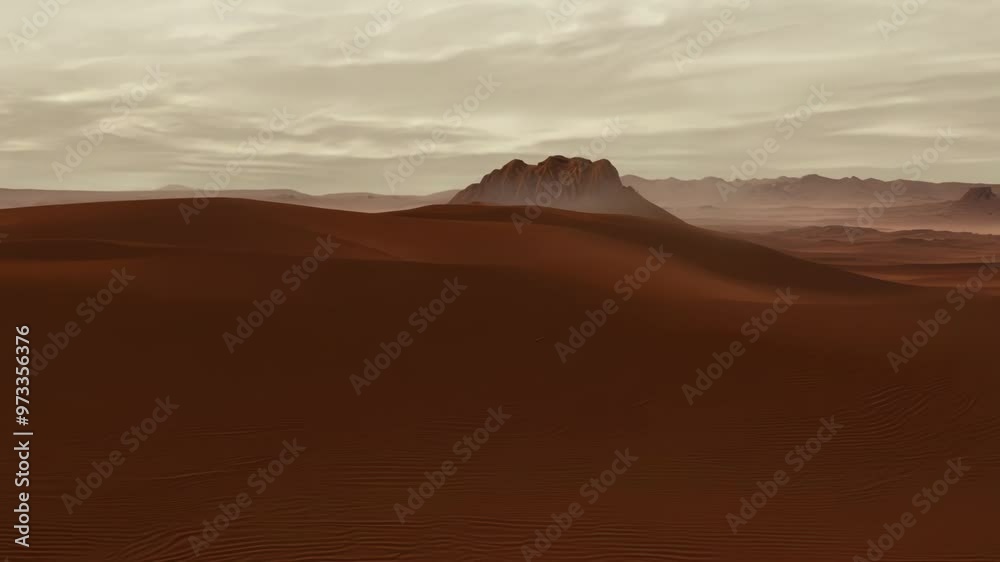 Red planet landscape with dunes and mountains under cloudy sky, a desolate and arid scenery evoking the beauty of extraterrestrial worlds Red planet landscape with dunes and mountains under cloudy sky, a desolate and arid scenery evoking the beauty of extraterrestrial worlds