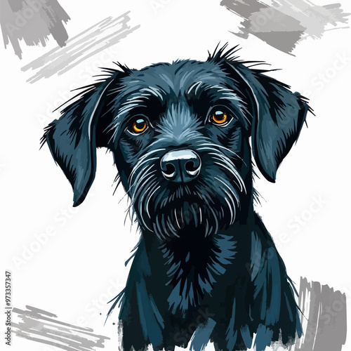 Cheerful black dog oil painting with a humorous expression , funny, cheerful, dog, oil painting, humor, colorful, art, pet. Dong vector illustration