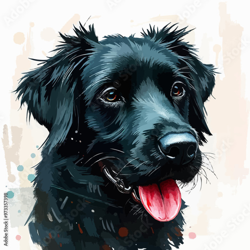 Cheerful black dog oil painting with a humorous expression , funny, cheerful, dog, oil painting, humor, colorful, art, pet. Dong vector illustration