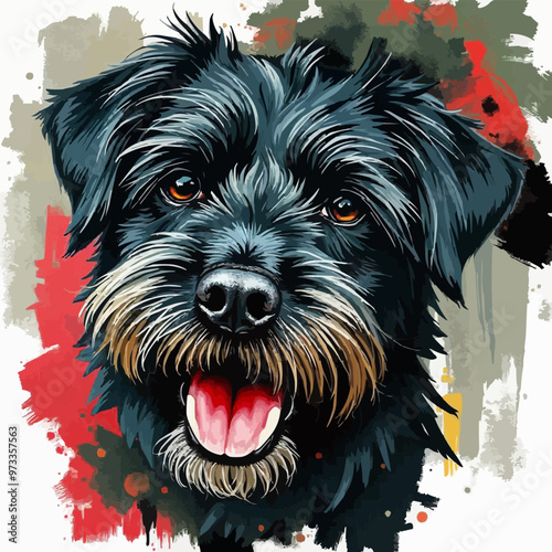 Cheerful black dog oil painting with a humorous expression , funny, cheerful, dog, oil painting, humor, colorful, art, pet. Dong vector illustration