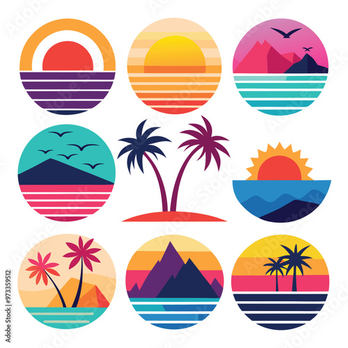 Set beach logo design vector illustration