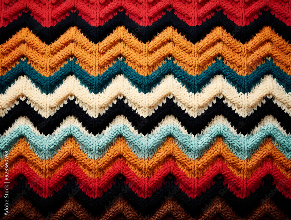 Vibrant zigzag knitted pattern with warm, autumn-inspired colors. Vibrant zigzag knitted pattern with warm, autumn-inspired colors.