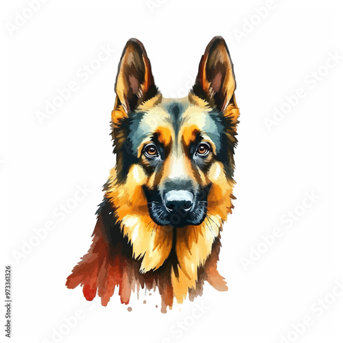 Realistic painting of a German Shepherd dog, oil painting, art, portrait, animal, canine, breed, pet, fur, fluffy