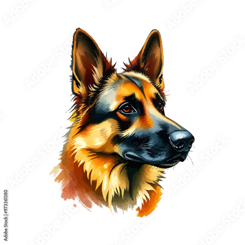 Realistic painting of a German Shepherd dog, oil painting, art, portrait, animal, canine, breed, pet, fur, fluffy