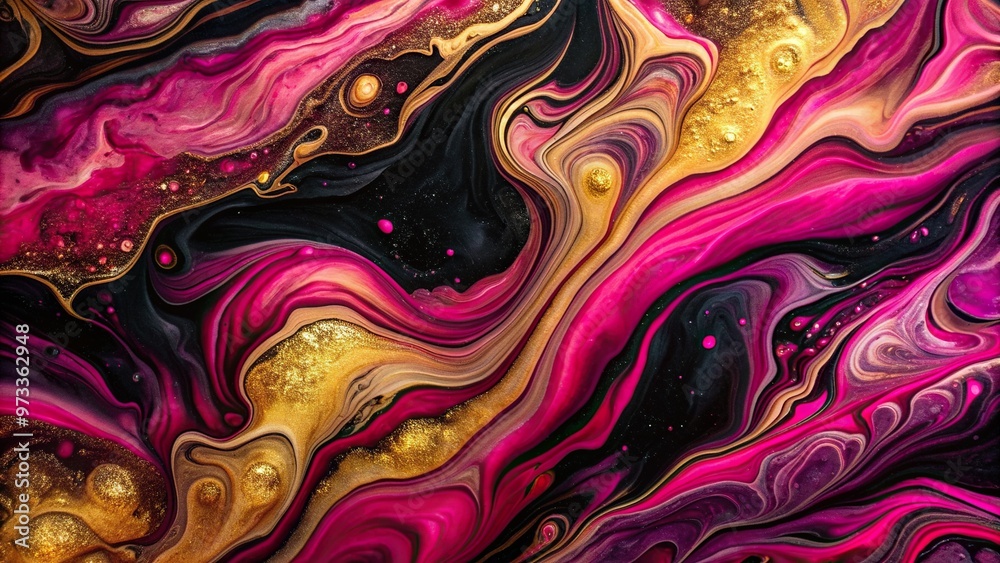Obraz premium fluid art, artistic expression, creative, vibrant, contemporary, Luxury abstract fluid art painting background with a mix of magenta black and gold colors creating a unique texture
