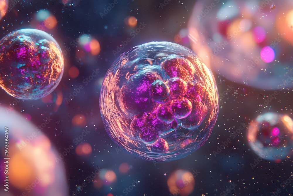Naklejka premium Creative 3D illustration of embryonic stem cells, highlighting cellular therapy.