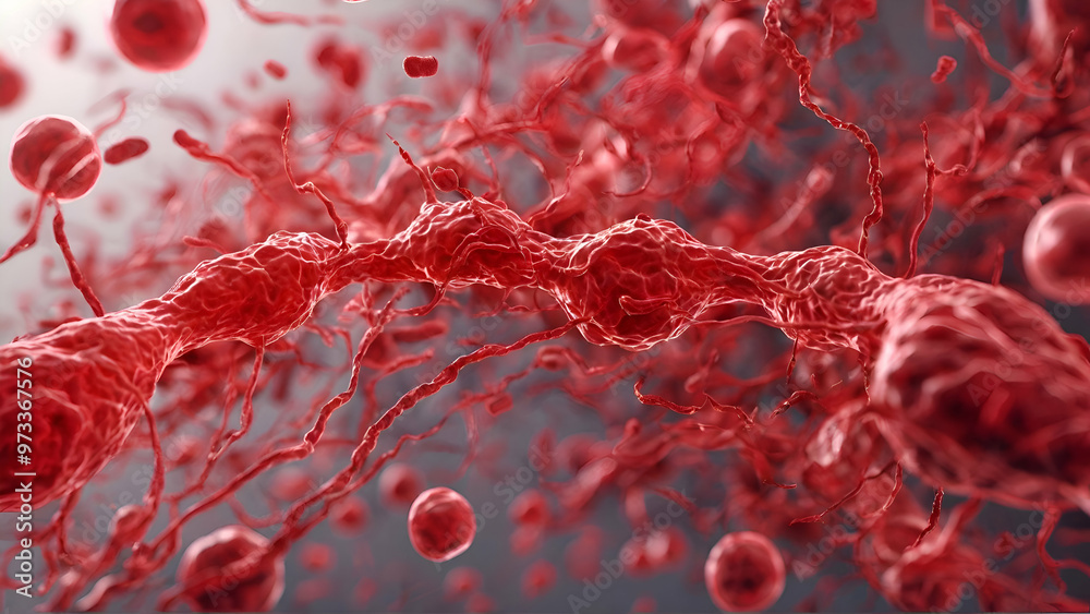 3d rendering of red blood cells in vein with depth of field, A 3D ...