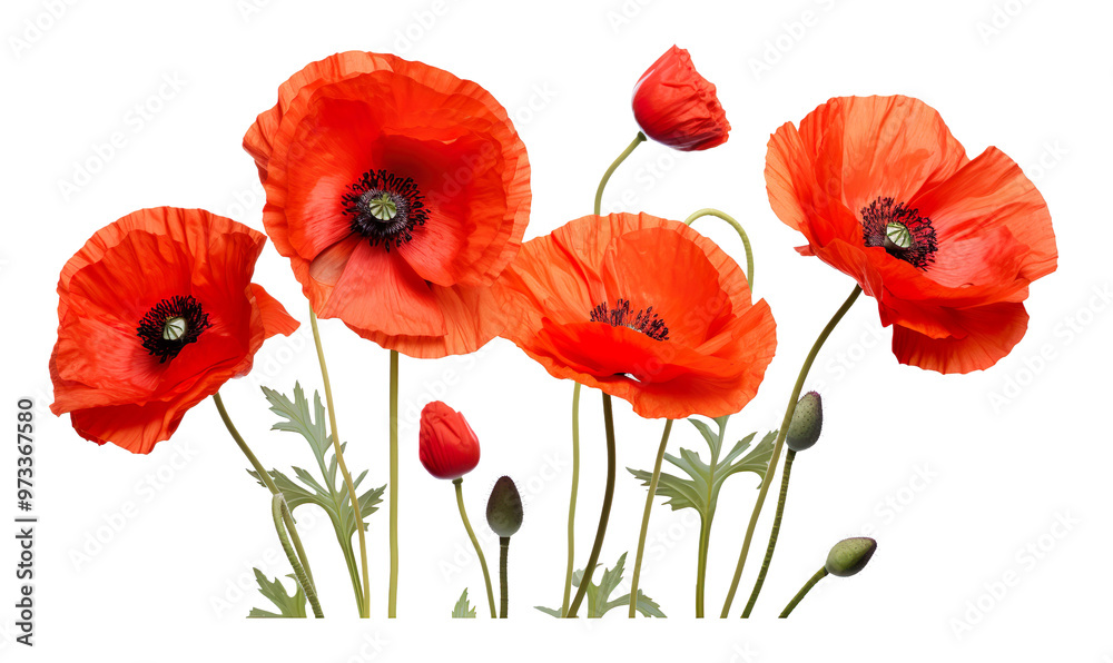 Obraz premium Close up of red poppies on a transparent background