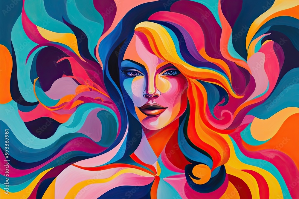 Colorful Abstract Art Featuring Feminine Figure in Dynamic Setting Colorful Abstract Art Featuring Feminine Figure in Dynamic Setting