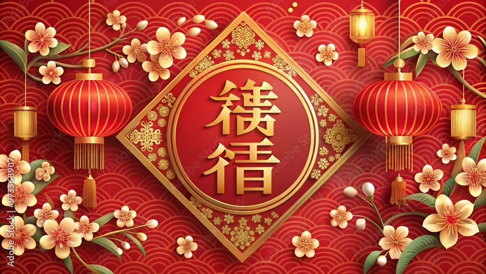 Vibrant red and gold kanji characters for Vibrant red and gold kanji characters for