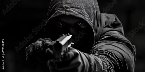 robbery concept with armed criminal photo