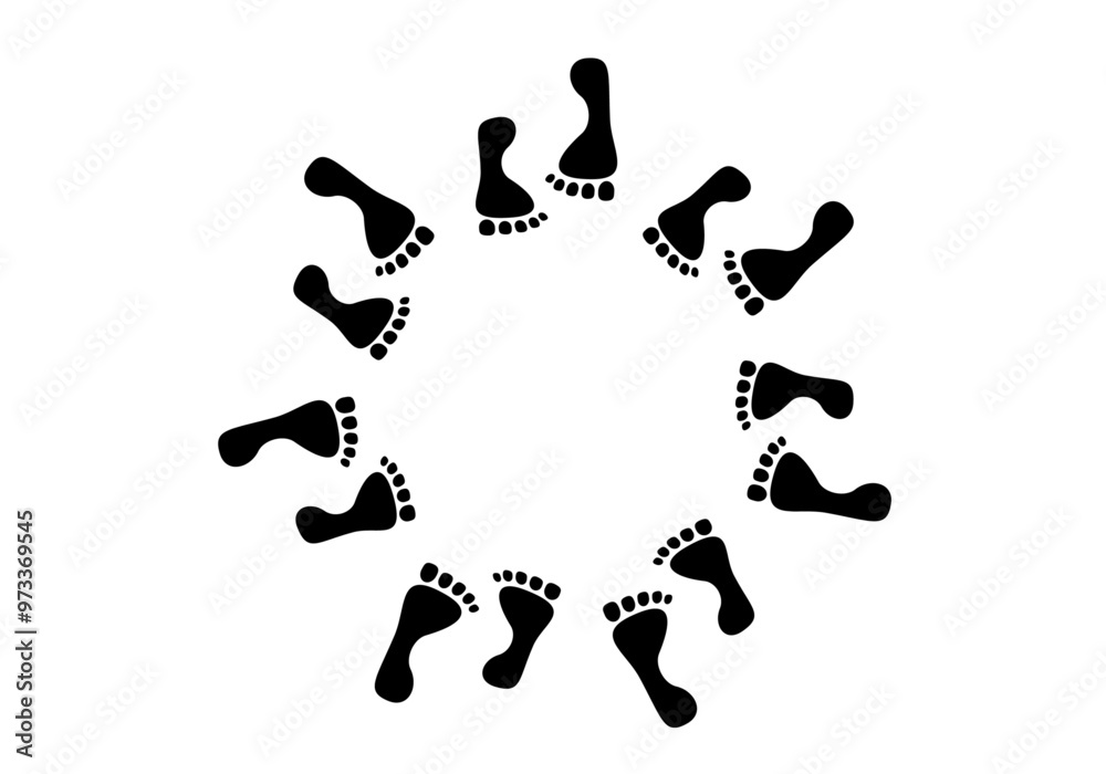 Icono de reunión. Círculo formado por huellas negras haciendo círculo Icono de reunión. Círculo formado por huellas negras haciendo círculo