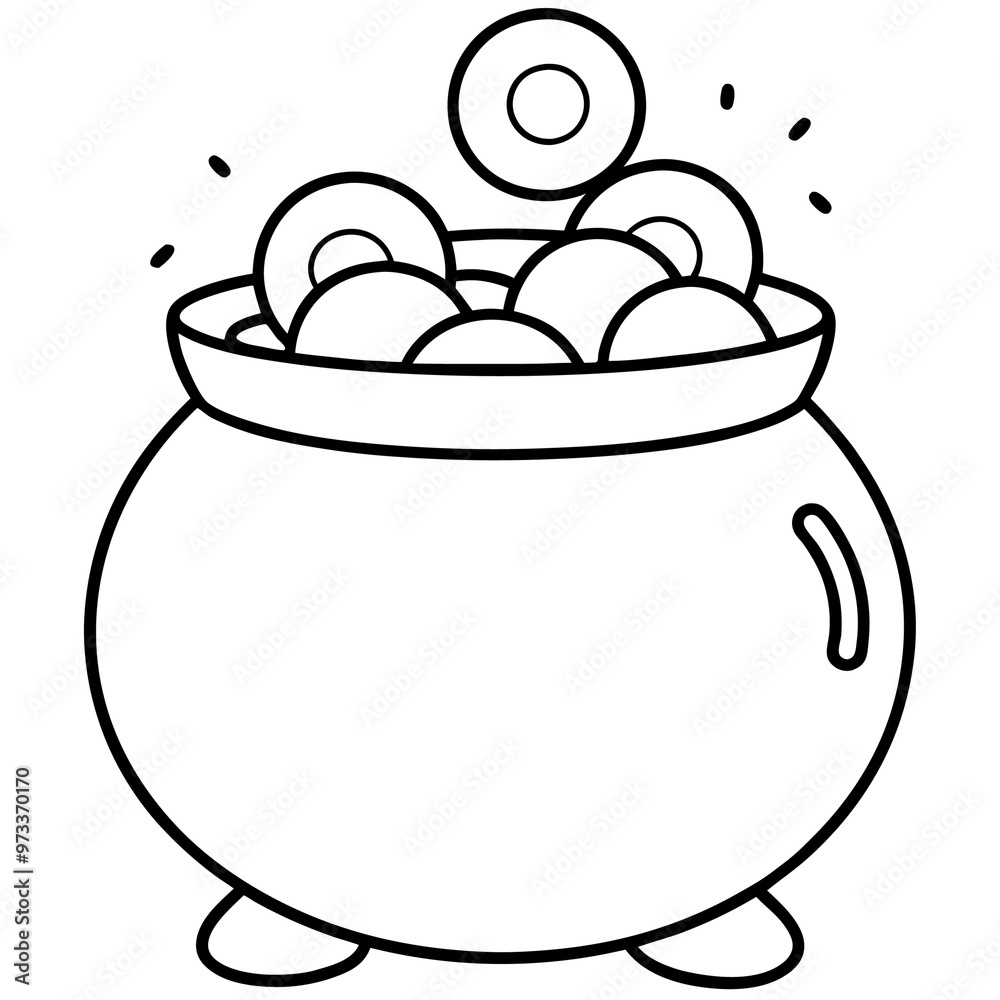 funny pot with coins outline coloring book page line art drawing funny pot with coins outline coloring book page line art drawing