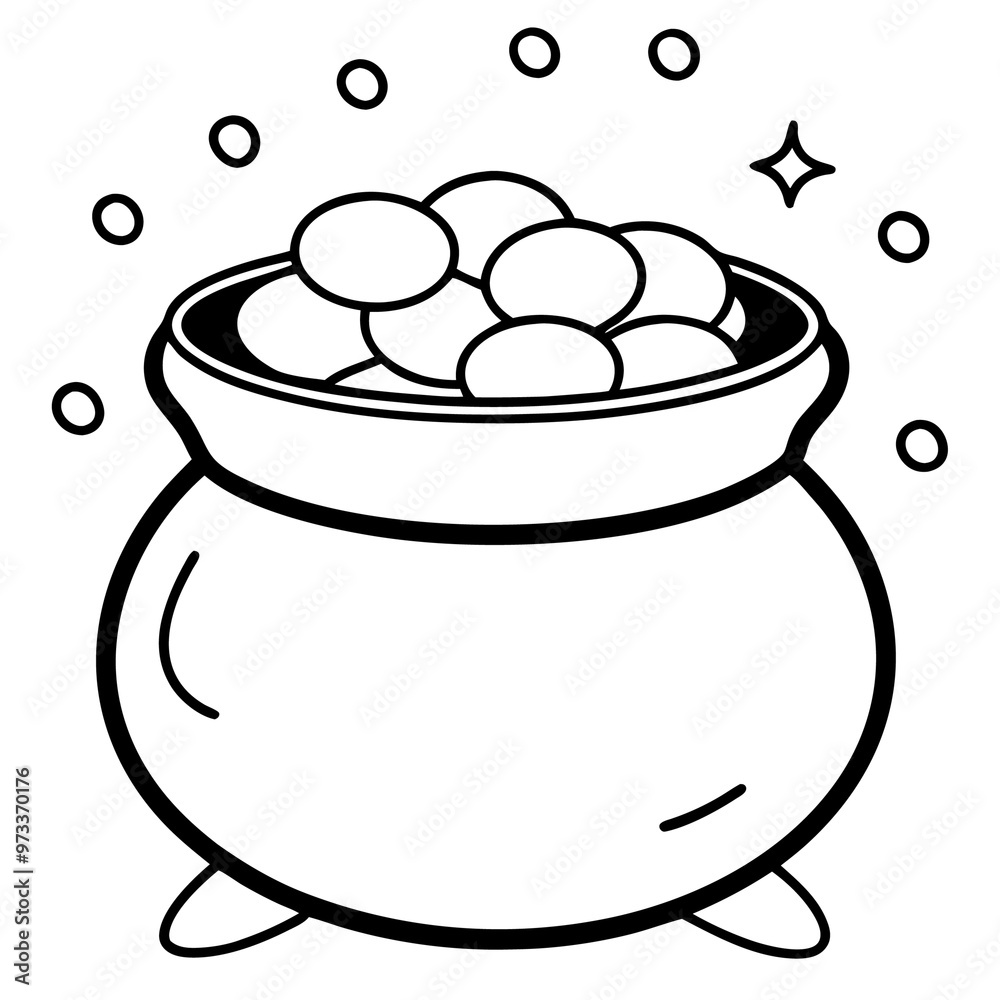 funny pot with coins outline coloring book page line art drawing funny pot with coins outline coloring book page line art drawing