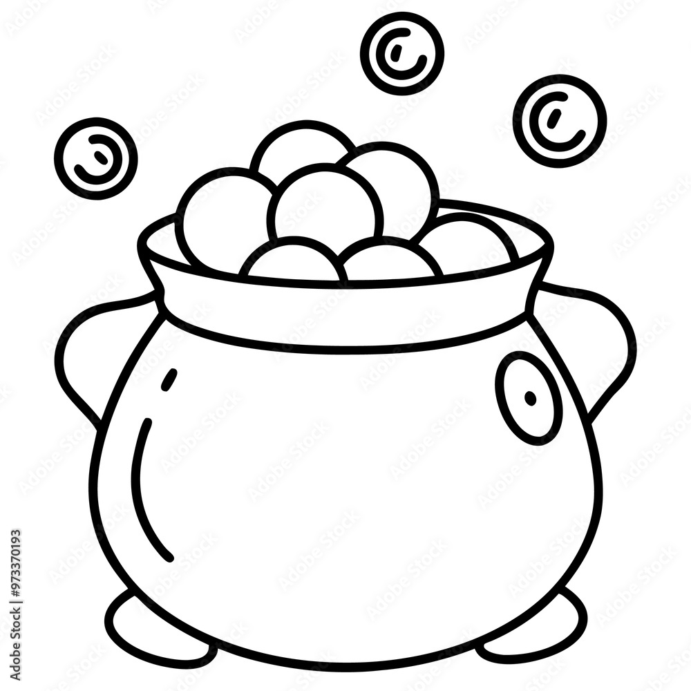 funny pot with coins outline coloring book page line art drawing funny pot with coins outline coloring book page line art drawing