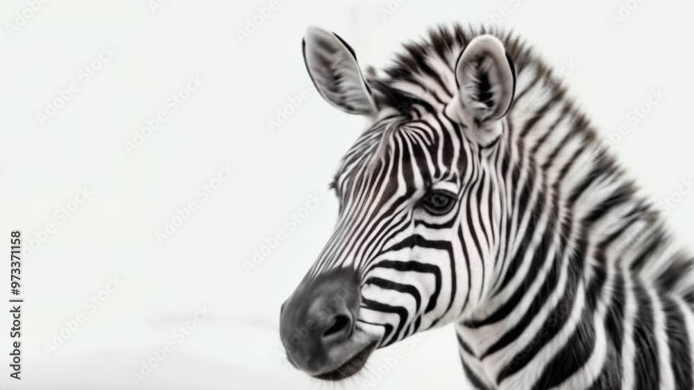 Close-up of a young zebra in a serene natural setting showcasing its striking black and white stripes in vibrant detail Close-up of a young zebra in a serene natural setting showcasing its striking black and white stripes in vibrant detail