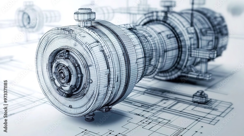 A detailed wireframe rendering of an industrial steel cylinder
A detailed wireframe rendering of an industrial steel cylinder