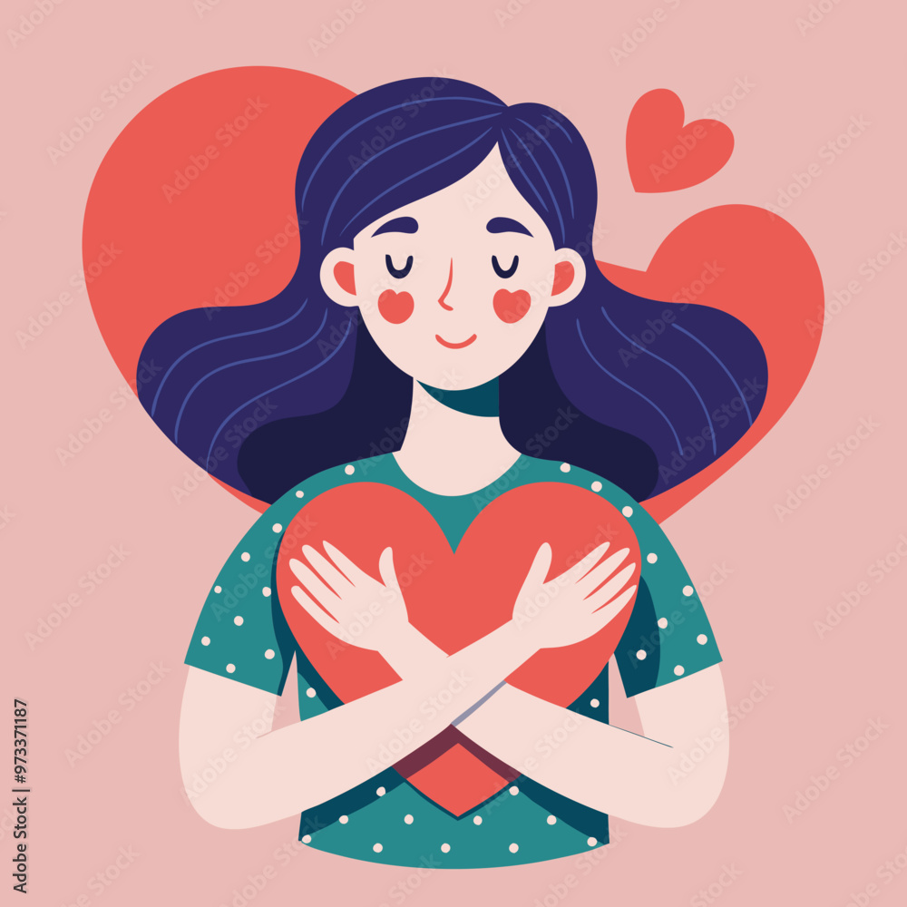 Self love illustration with girl hugging heart
Self love illustration with girl hugging heart