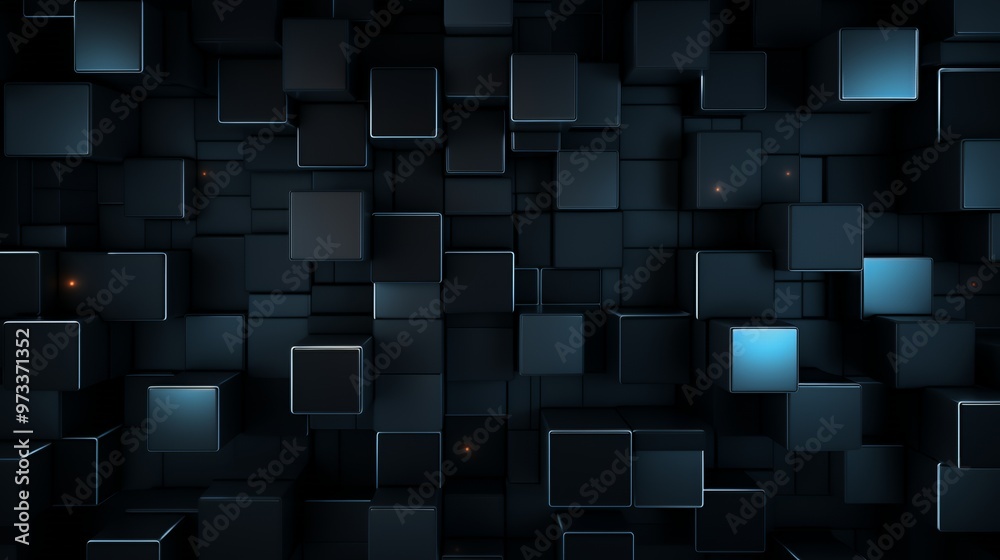 A seamless pattern of dark grey cubes with a subtle blue light on their edges, creating a modern and futuristic background. A seamless pattern of dark grey cubes with a subtle blue light on their edges, creating a modern and futuristic background.