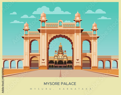 Mysore Palace - Amba Vilas Palace -Mysuru, Karnataka - Stock Illustration