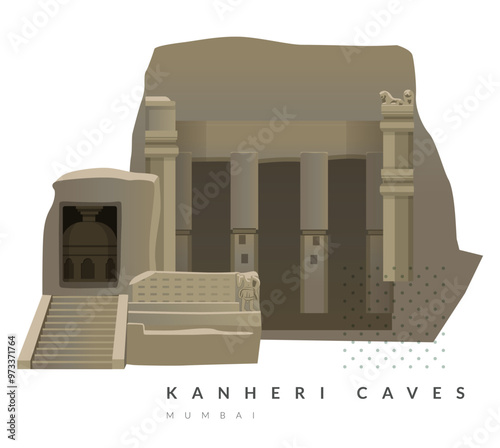 Abstract Representation of motifs at Kanheri Caves - Brovali - Mumbai - Stock Illustration