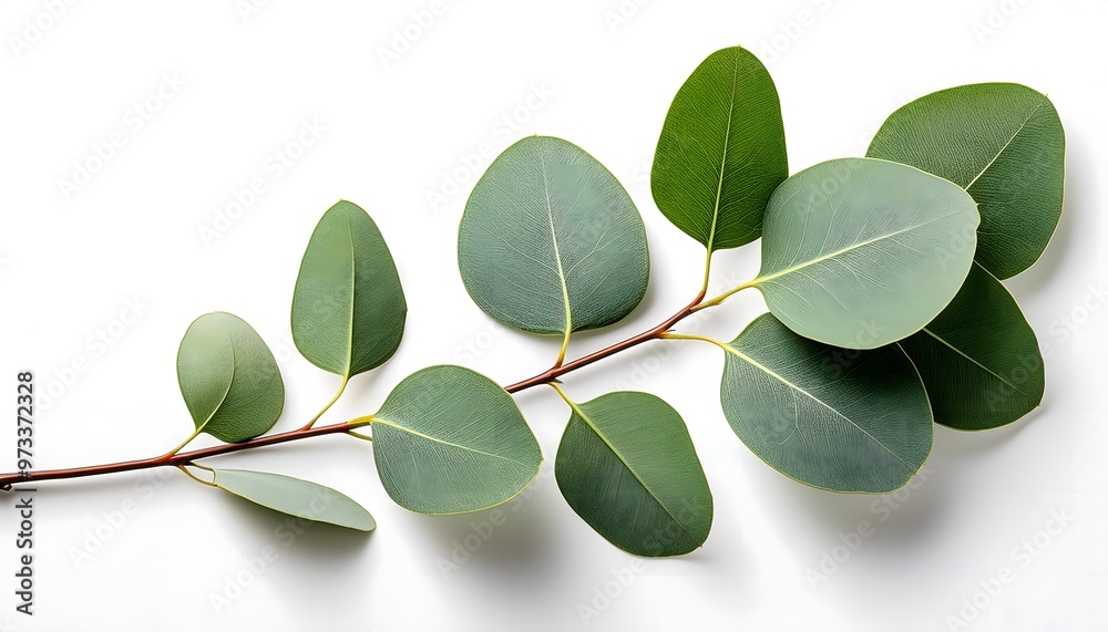 Obraz premium Fresh eucalyptus branch on a white background