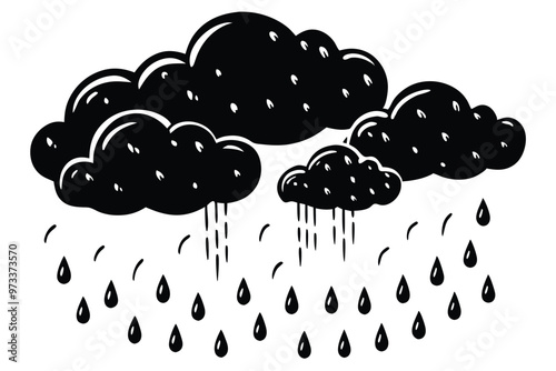 Cloud with rain drop. Outline and silhouette vector illustration isolated on white background. Weather icon. Cloud and raindrops