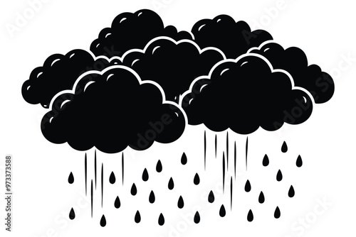 Cloud with rain drop. Outline and silhouette vector illustration isolated on white background. Weather icon. Cloud and raindrops