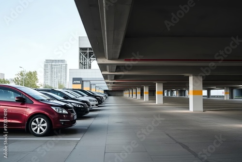 Wallpaper Mural Modern Underground City Car Park with Neon Lighting – Large Industrial Interior with Concrete Floors, Rows of Vehicles Torontodigital.ca