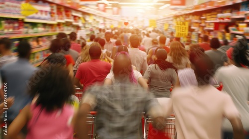 Shoppers Rush in Supermarket for Black Friday Sale photo