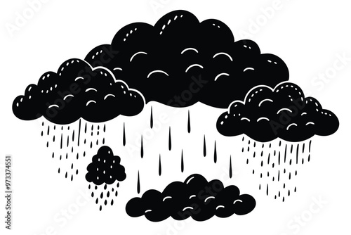 Cloud with rain drop. Outline and silhouette vector illustration isolated on white background. Weather icon. Cloud and raindrops