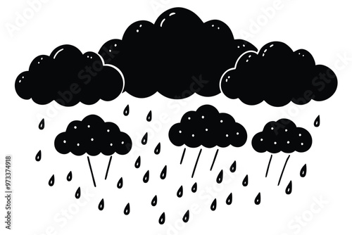Cloud with rain drop. Outline and silhouette vector illustration isolated on white background. Weather icon. Cloud and raindrops